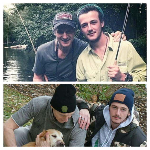 釣りを楽しむ父リアムとマイケル